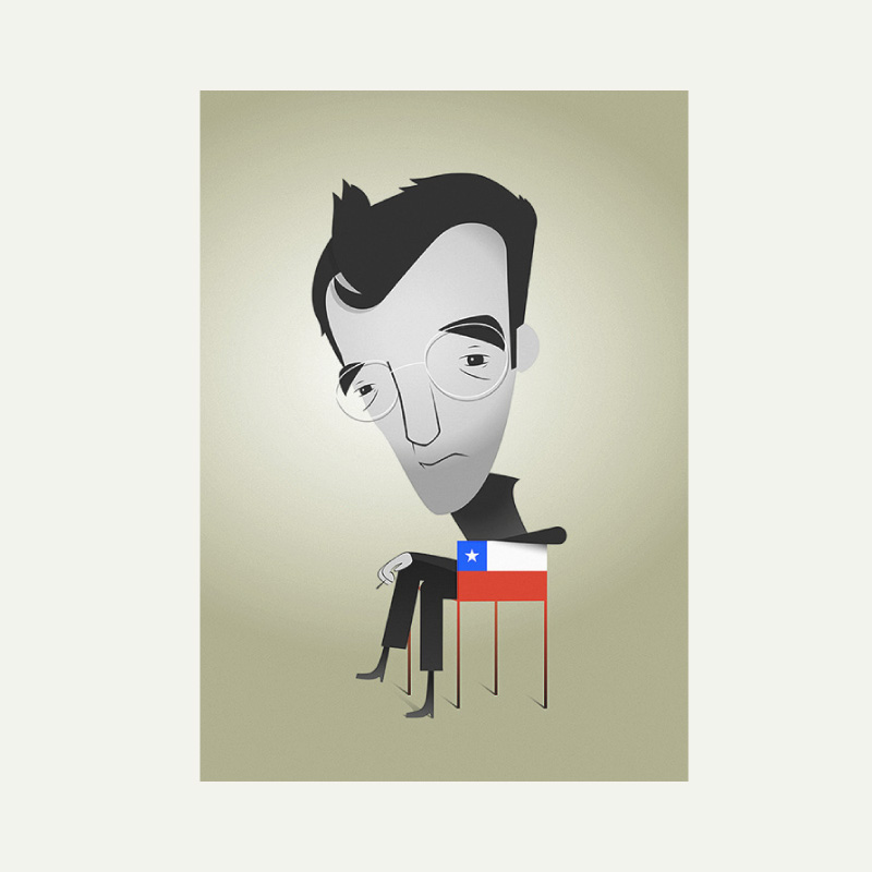 Retrato ilustrado de Roberto Bolaño