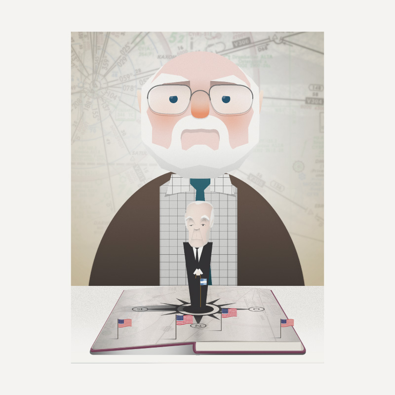 Anciano con mapa y banderas — ilustración editorial