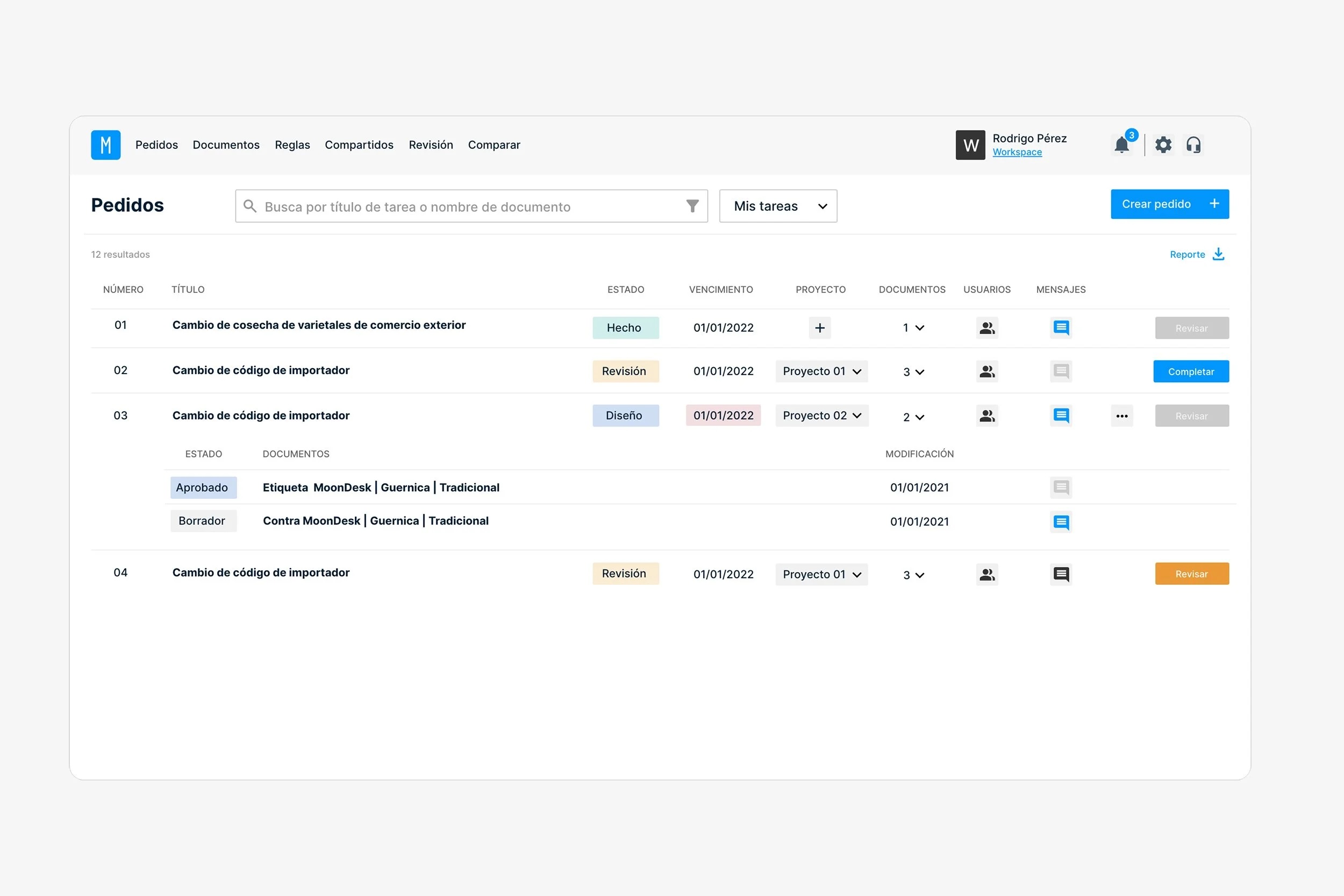 MoonDesk — lista de pedidos