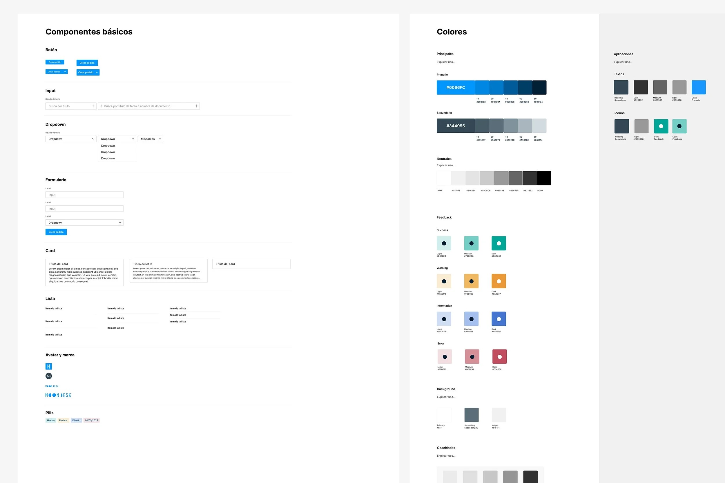 MoonDesk — componentes y colores