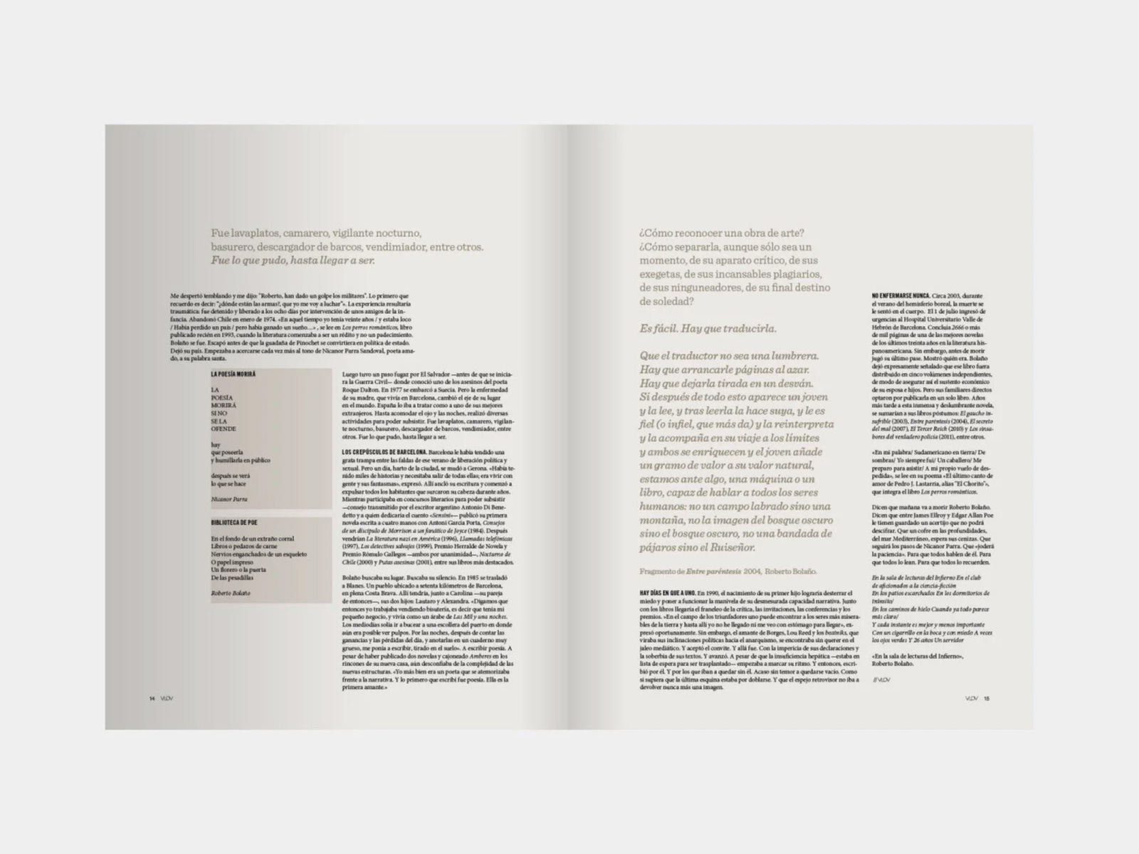 VLOV — doble página interior con diseño editorial de texto